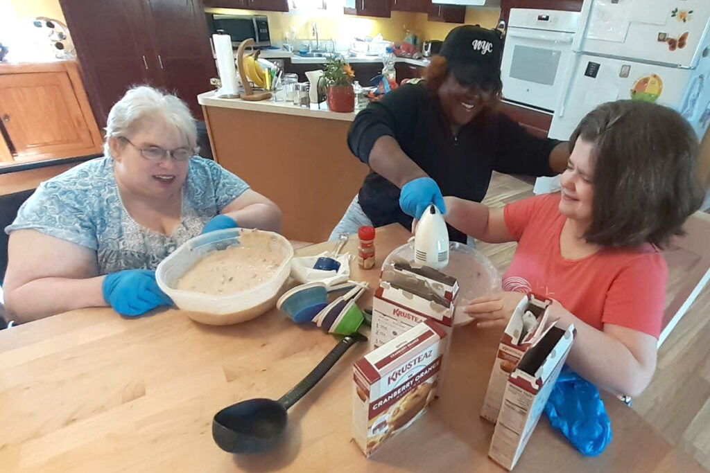 three women baking